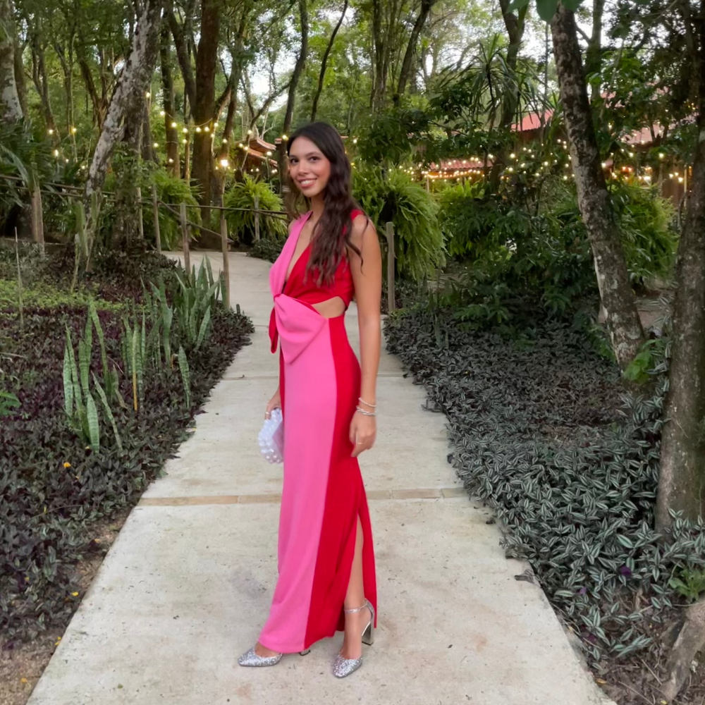 vestido laço bicolor