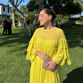 vestido manga babados amarelo