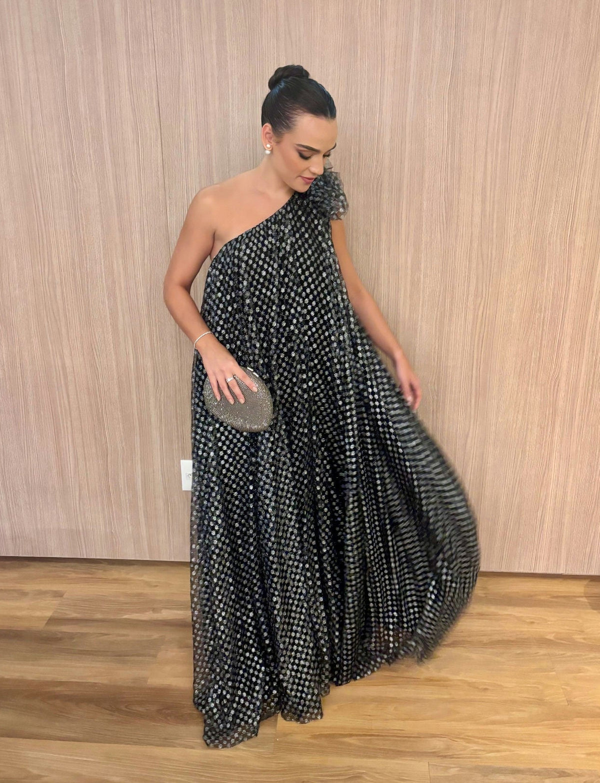 vestido tule dots candy brown