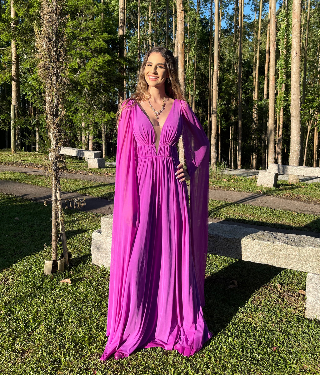 vestido mangas abertas fúcsia