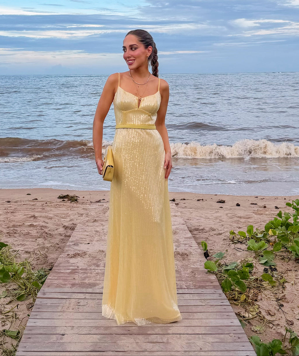 Vestido Bo.Bô amarelo paetês 36