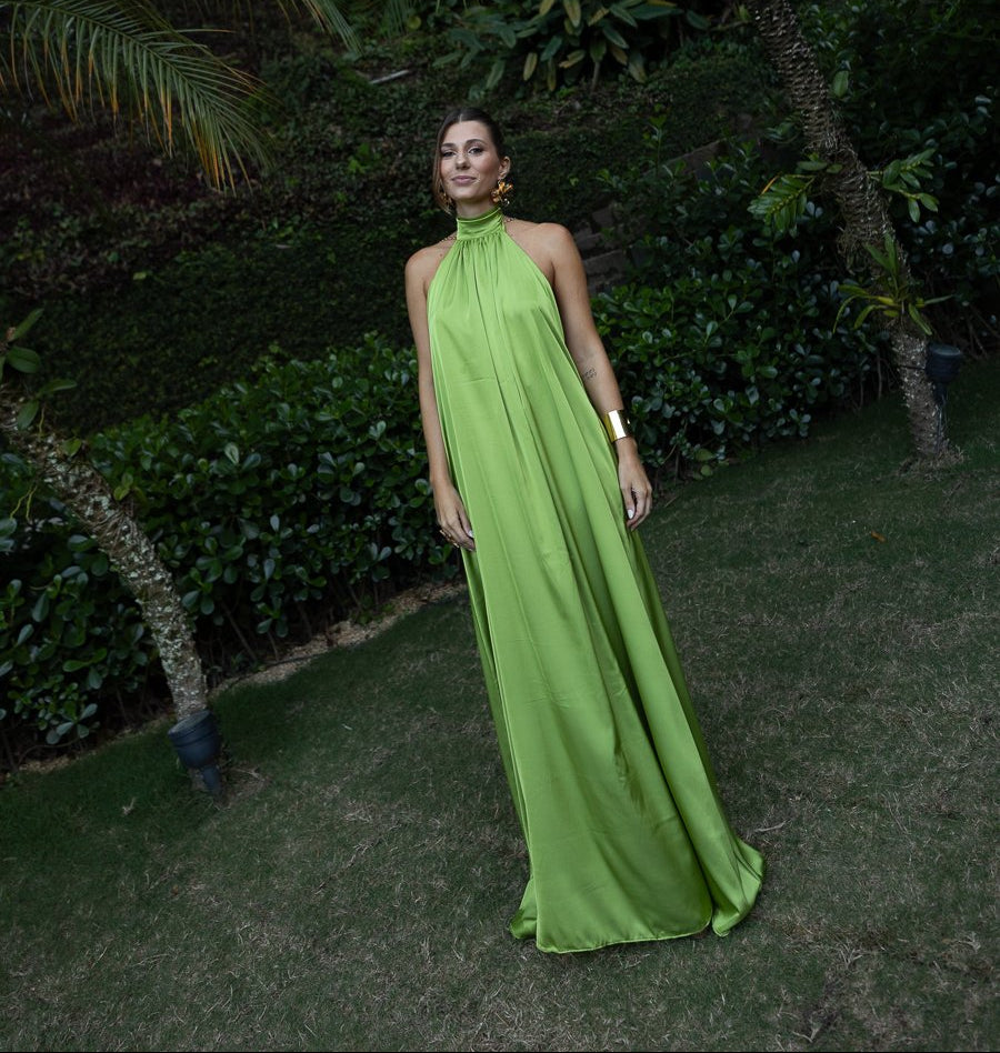 vestido cetim frente única verde