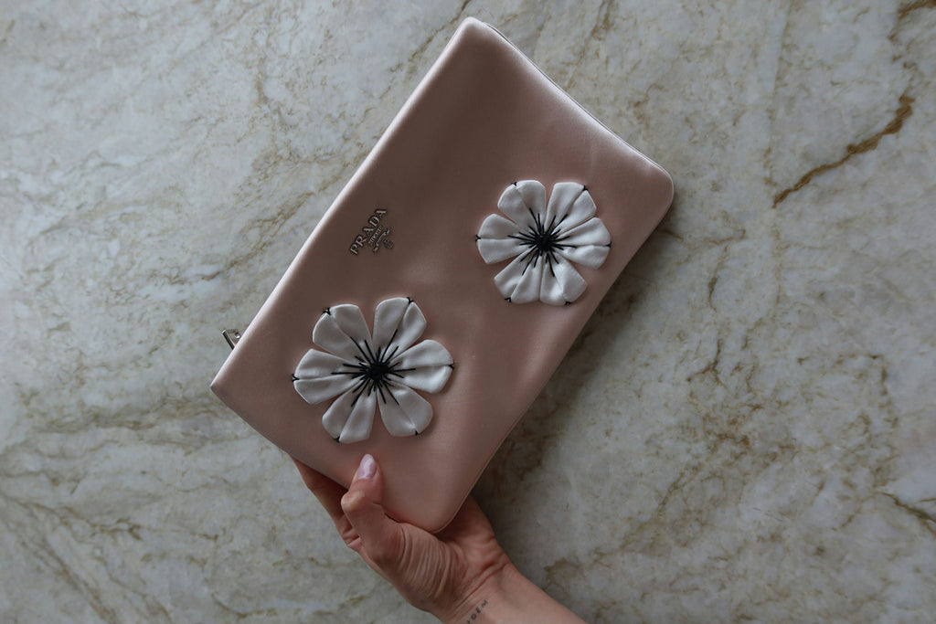 clutch satin floral prada