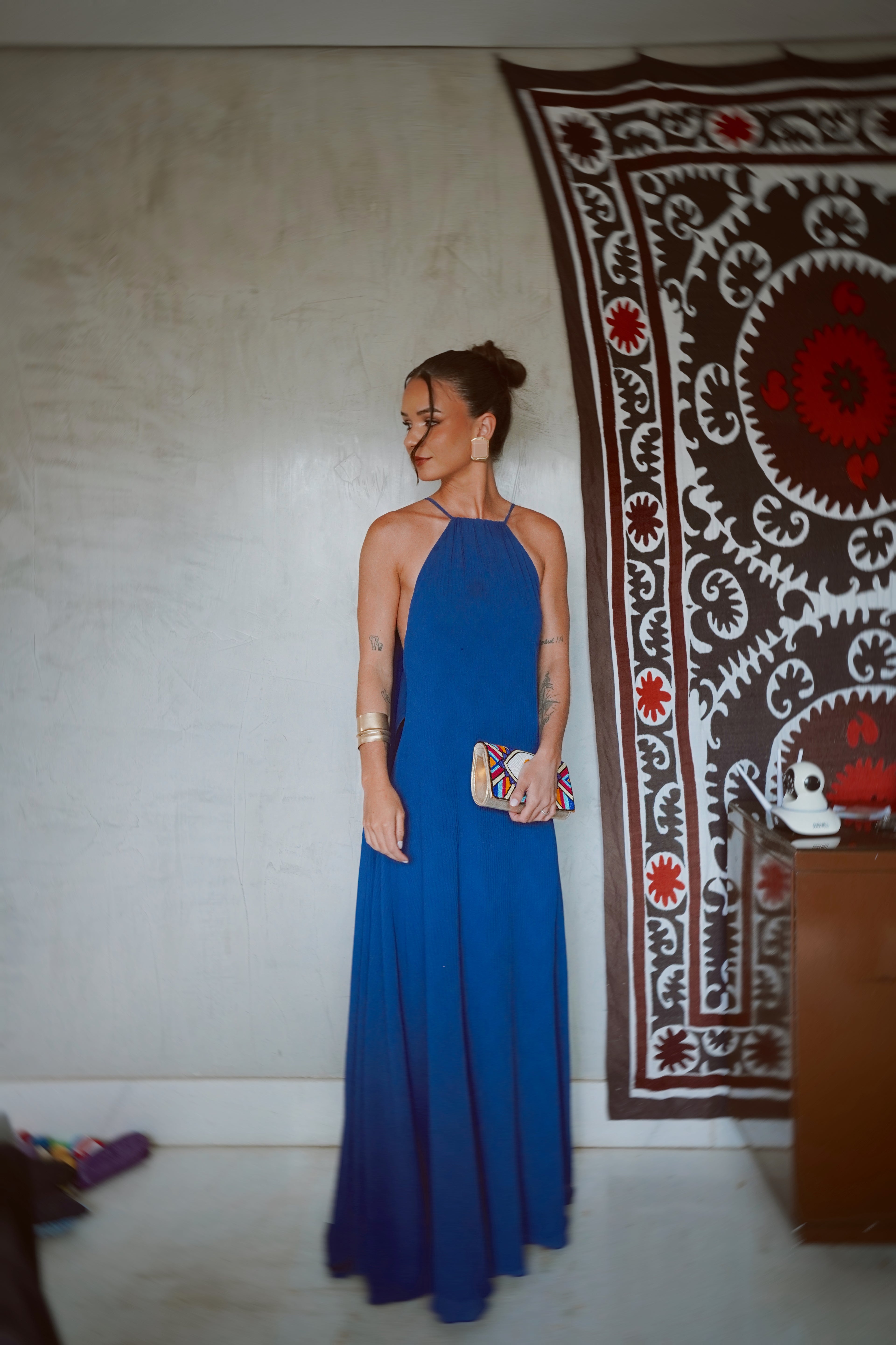 vestido capa fluída azul