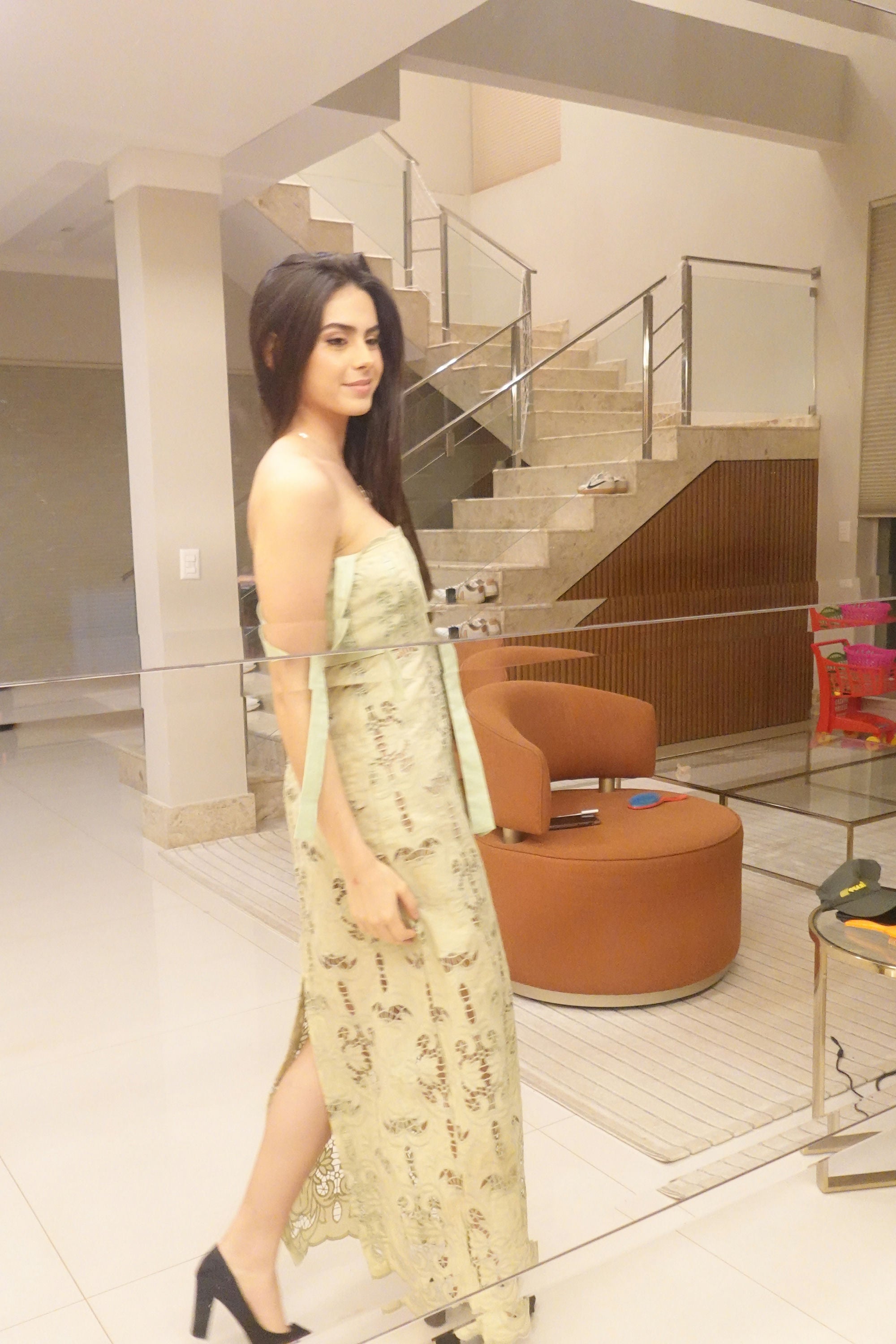 vestido renda laço verde