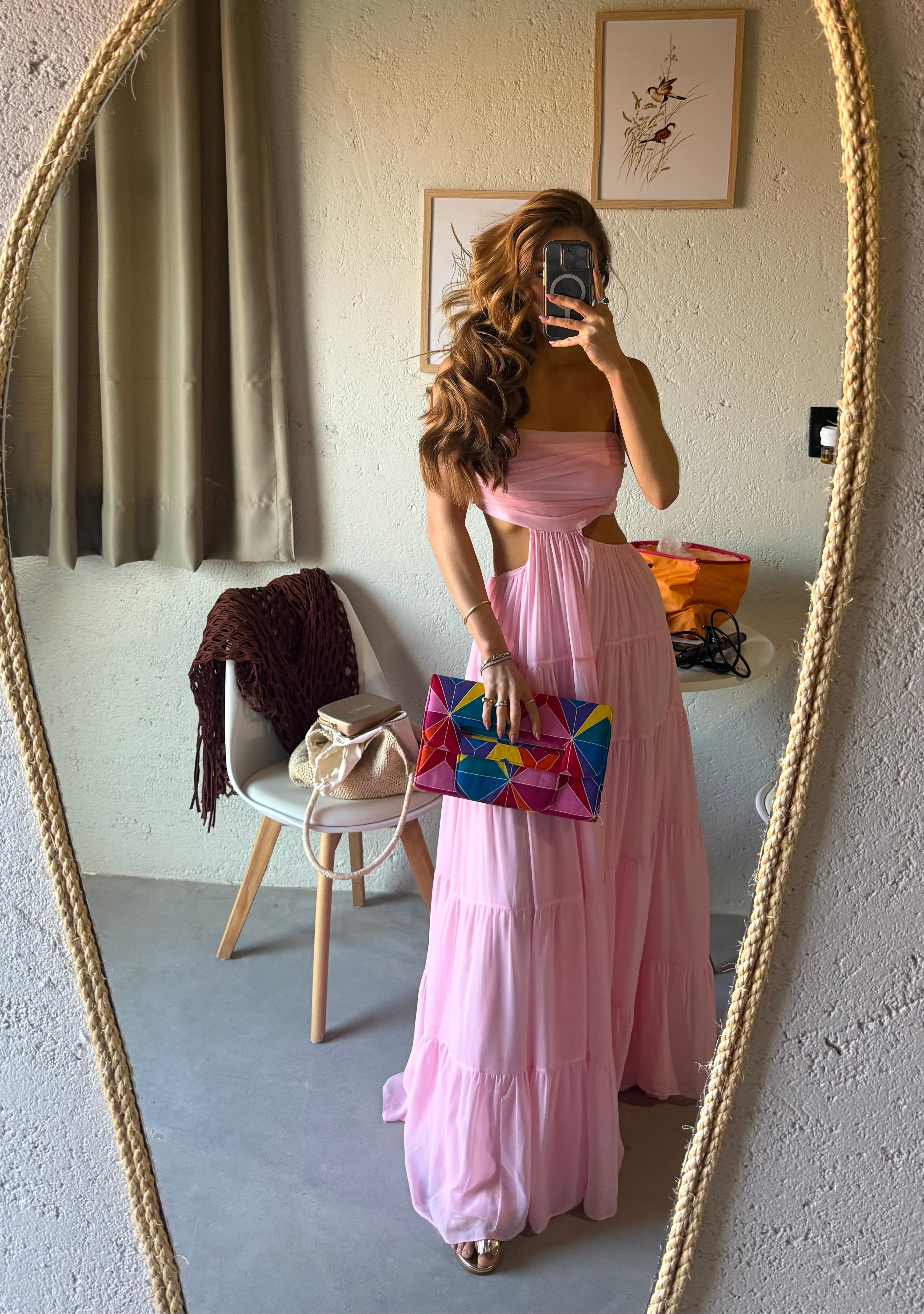 Vestido rosa com recorte tamanho P