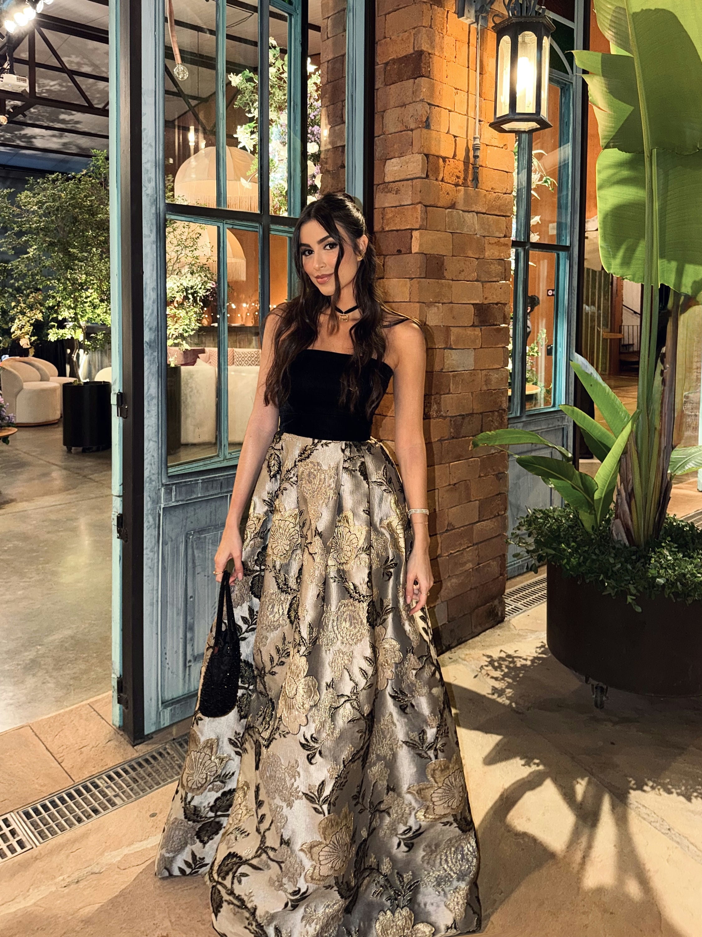 vestido veludo jacquard rodado