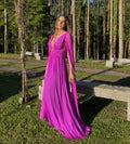 vestido mangas abertas fúcsia