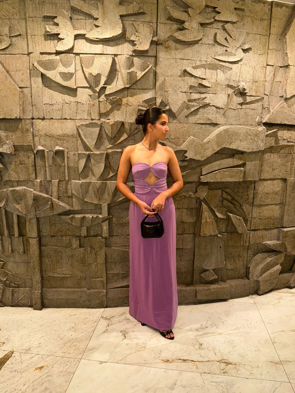 vestido detalhe círculos roxo