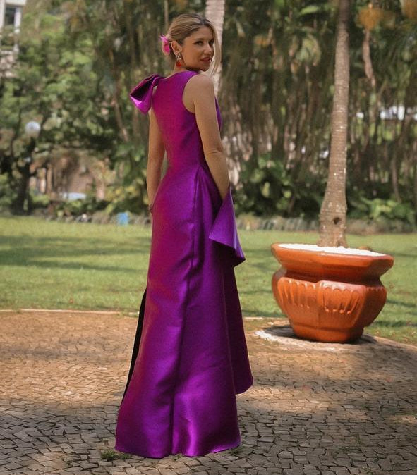 vestido zibeline laço fúcsia