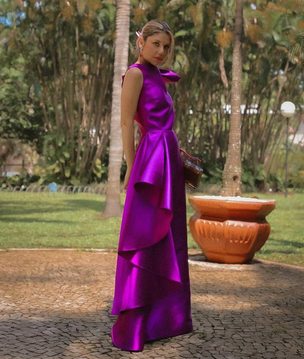 vestido zibeline laço fúcsia