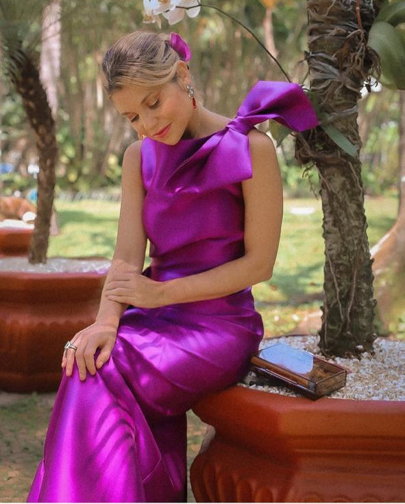 vestido zibeline laço fúcsia