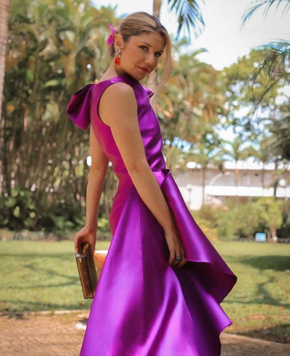 vestido zibeline laço fúcsia