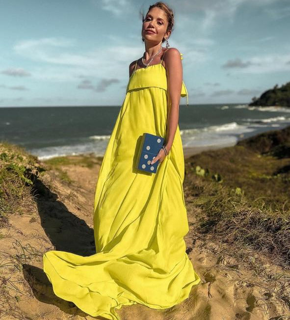 vestido fluído verde limão