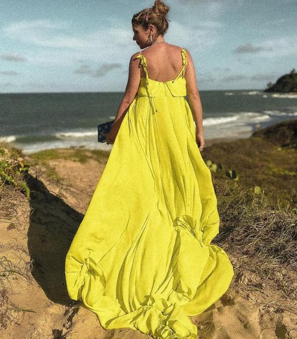 vestido fluído verde limão