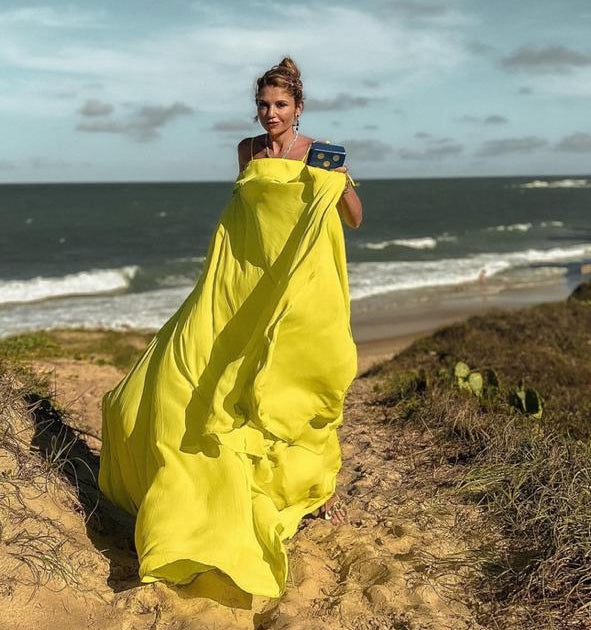 vestido fluído verde limão