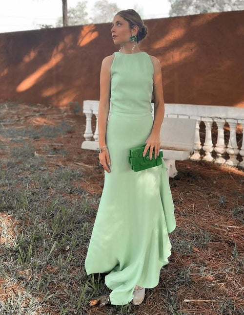 vestido babado assimétrico verde água
