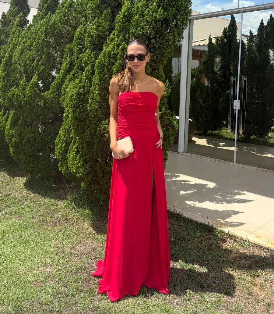 vestido tomara que caia cereja