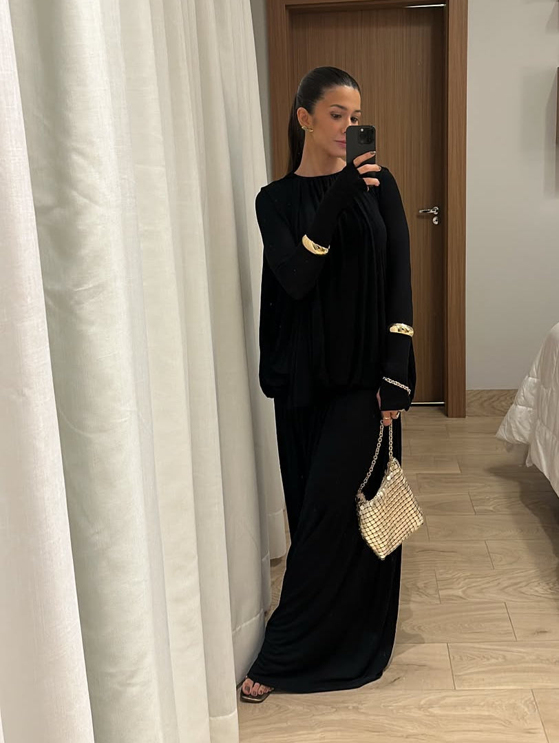 vestido malha manga preto tig