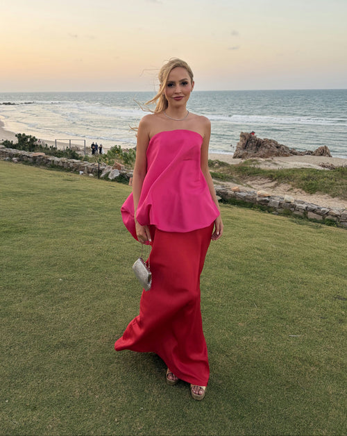 Vestido longo rosa e vermelho tamanho P/M 36/38