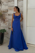 vestido busto drapeado azul