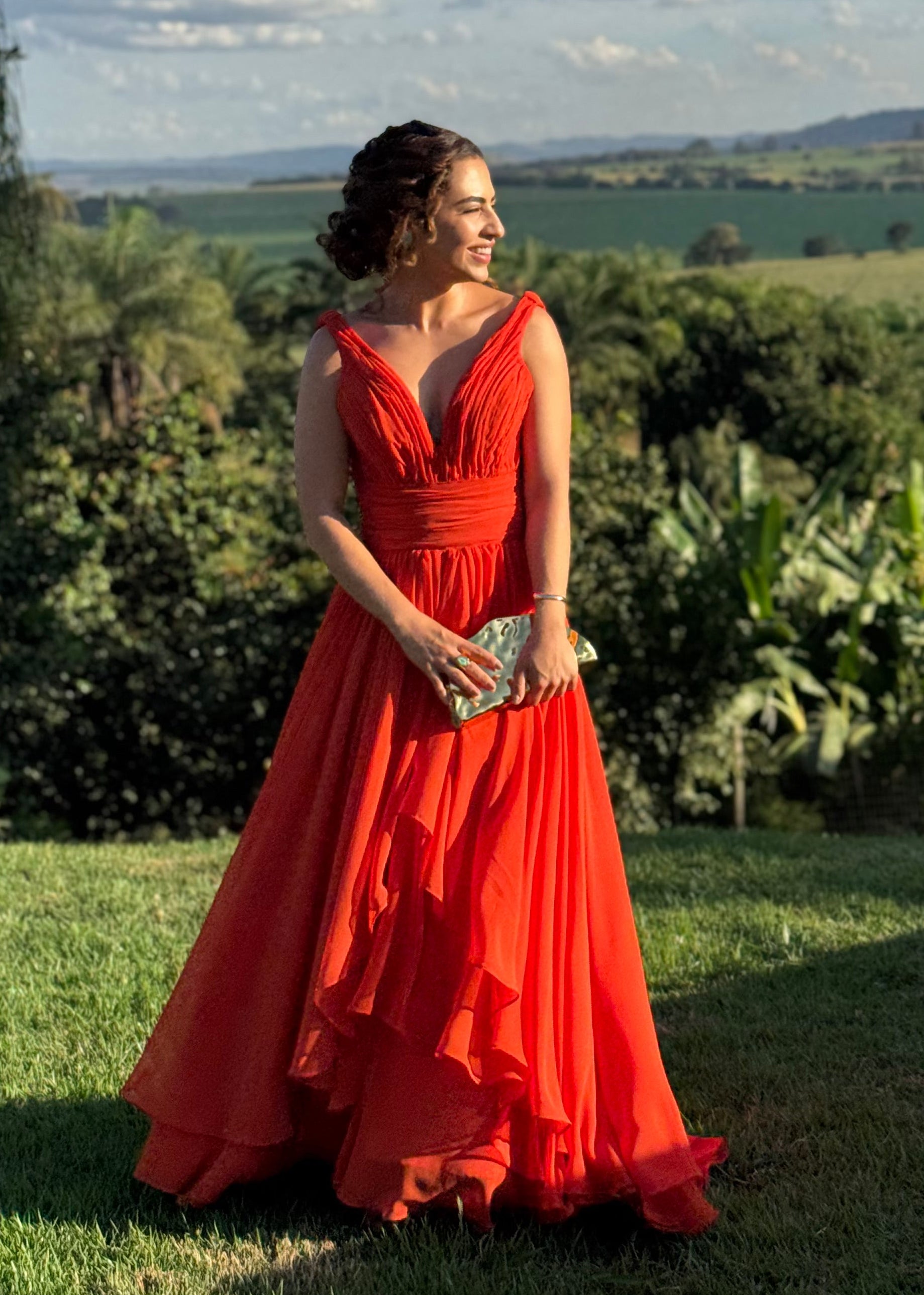 vestido corpete estruturado laranja