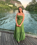 vestido bordado flor verde