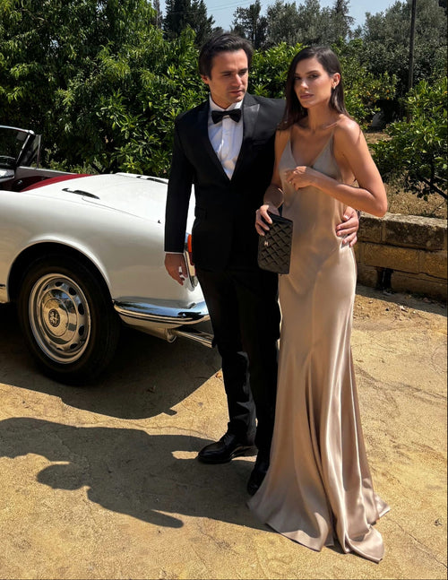 vestido andrea bogosian seda bege