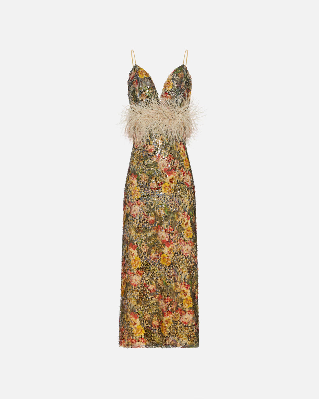 Vestido paetê com plumas