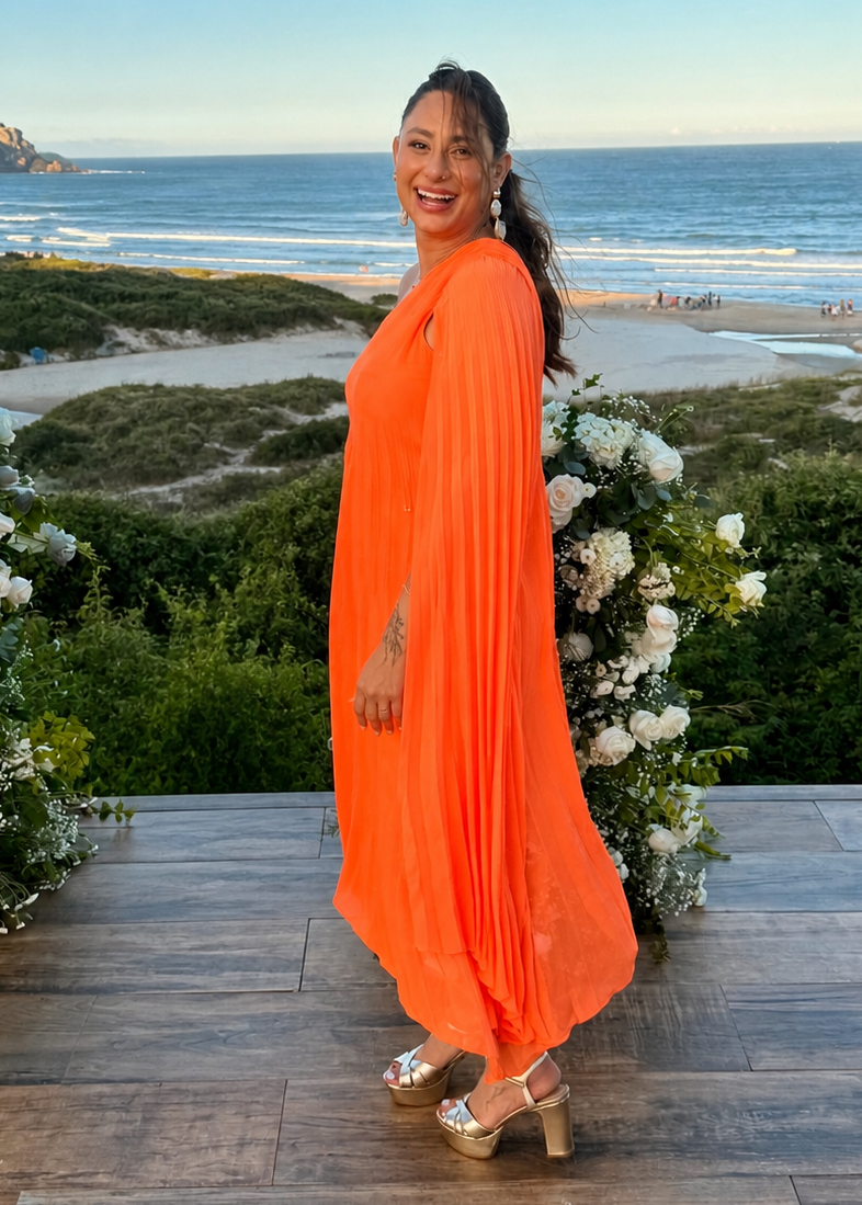 Vestido plissado Midi Laranja M
