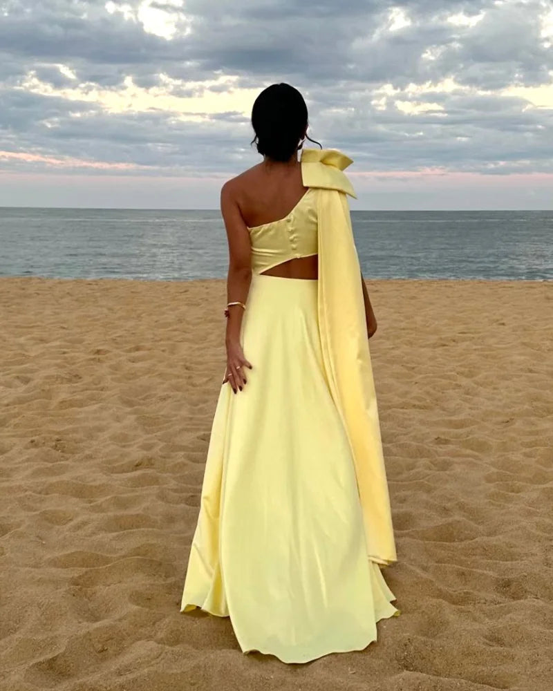 vestido laço amarelo manteiga