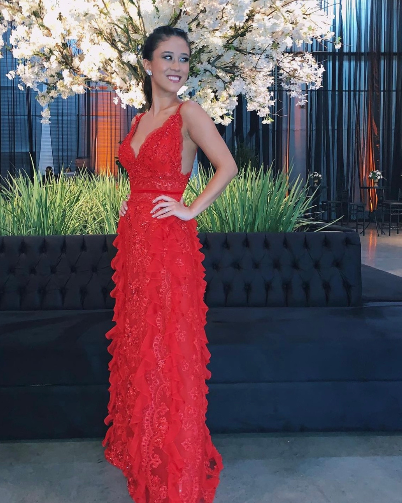 vestido babados vermelho