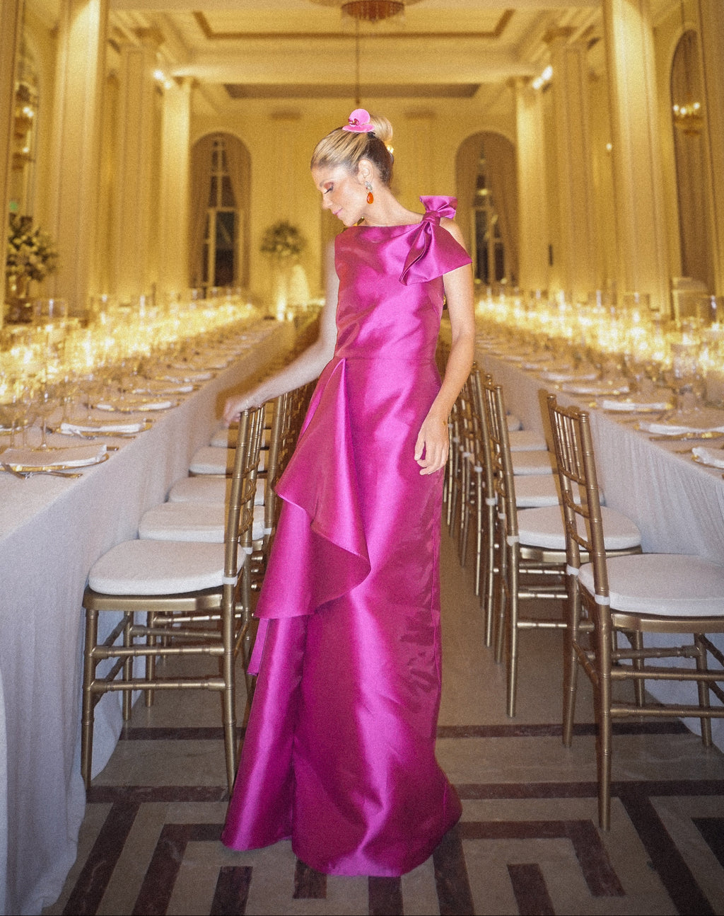 vestido zibeline laço fúcsia