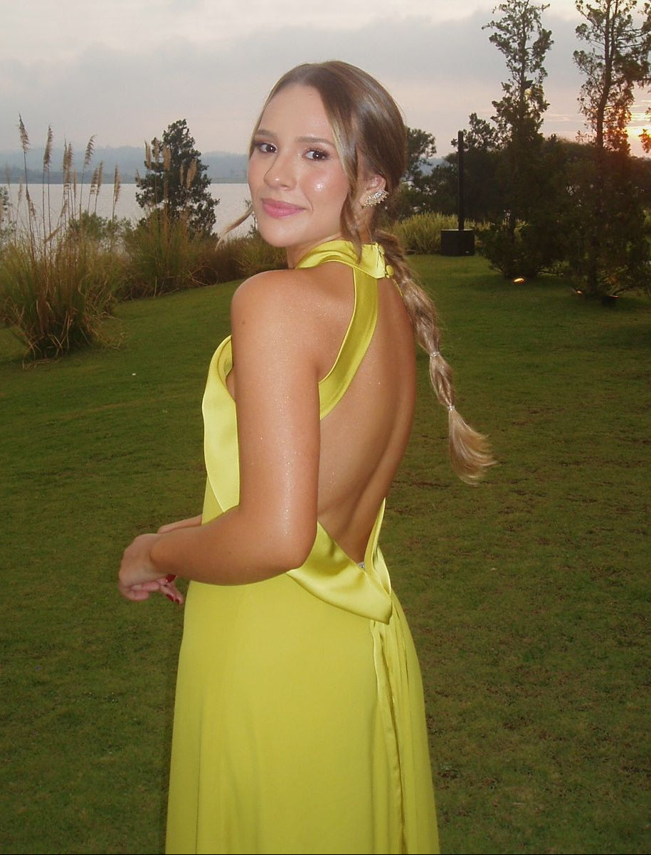 Vestido decote nas costas verde