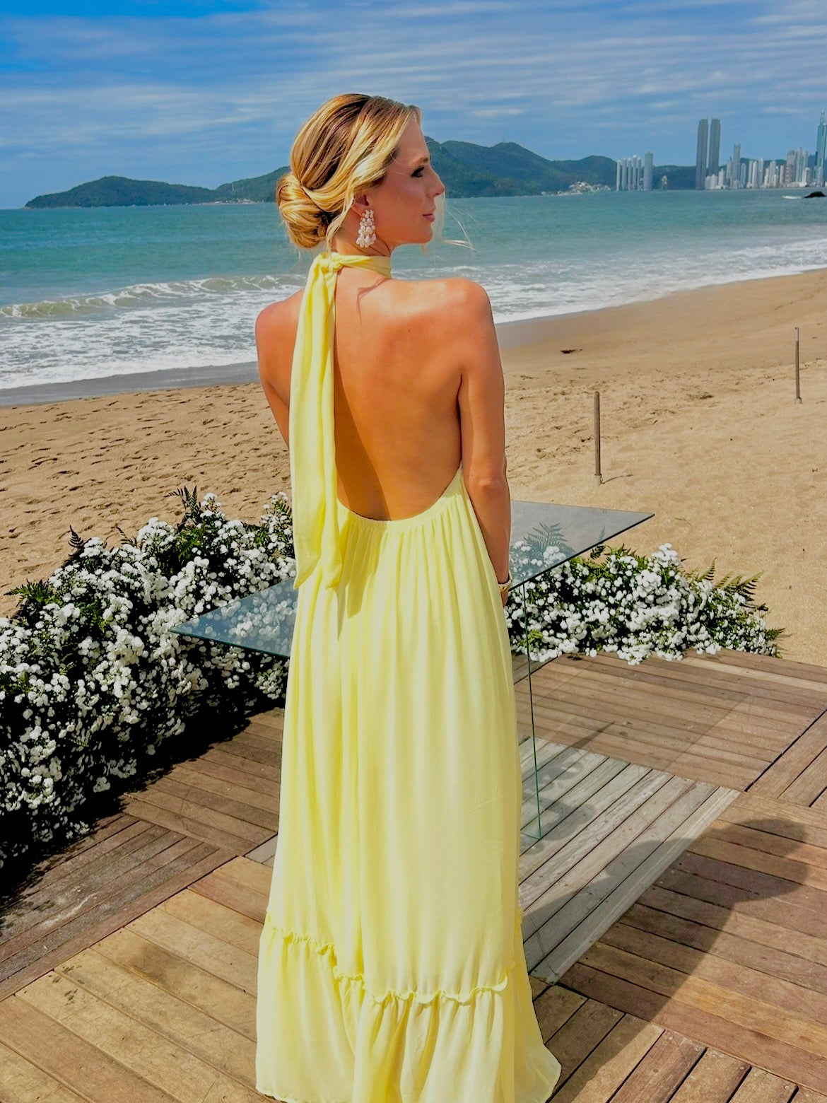 Vestido fluido amarelo tamanho Único