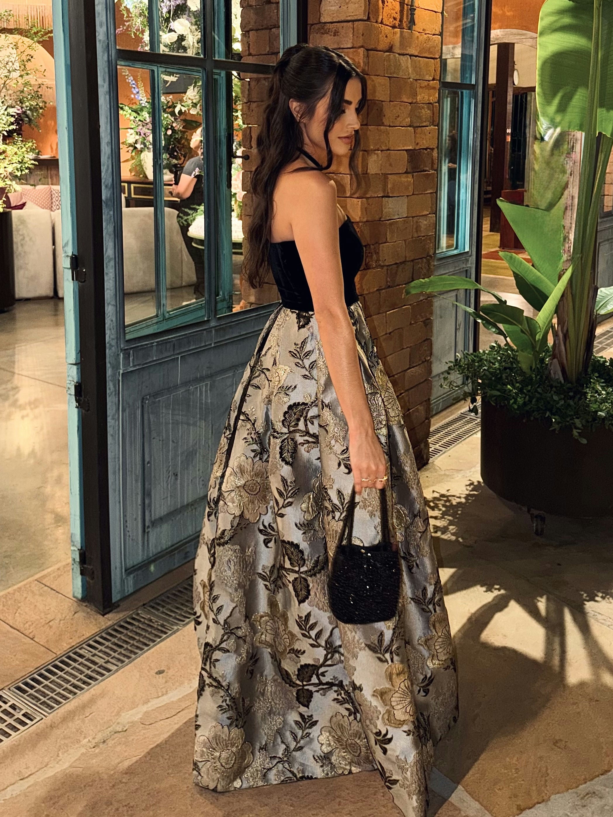 vestido veludo jacquard rodado