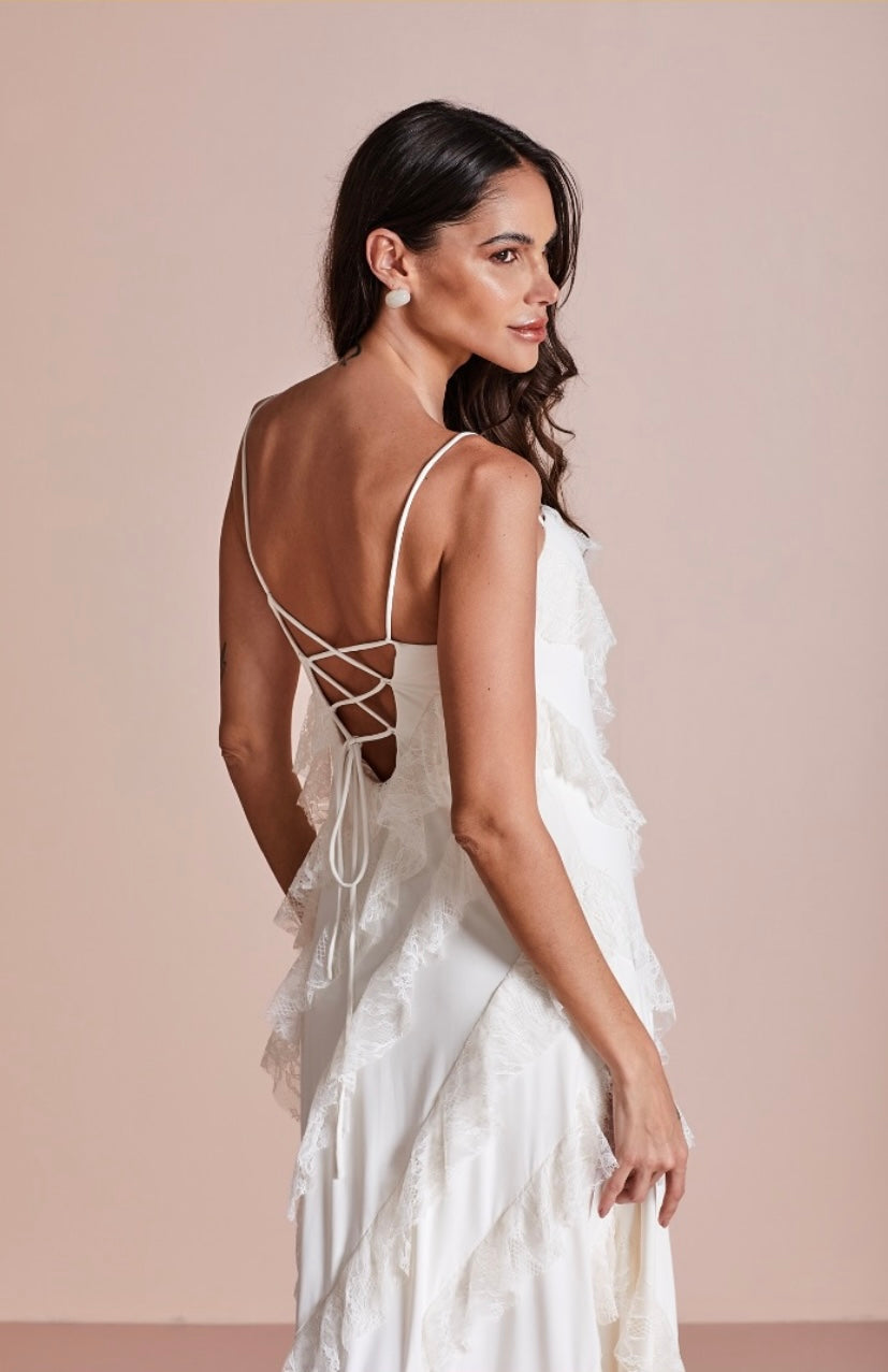 vestido babados renda branco