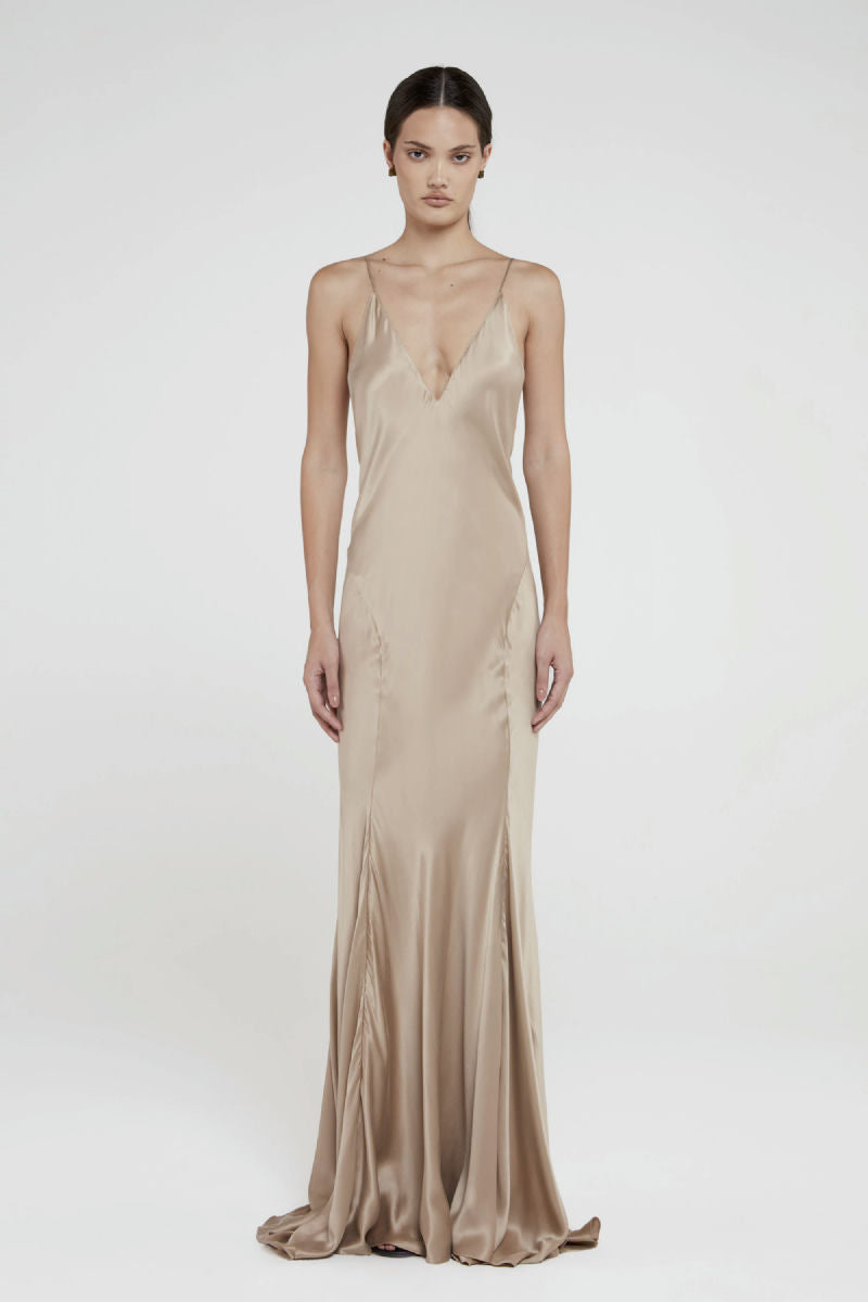 vestido andrea bogosian seda bege