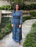 vestido manga florido azul