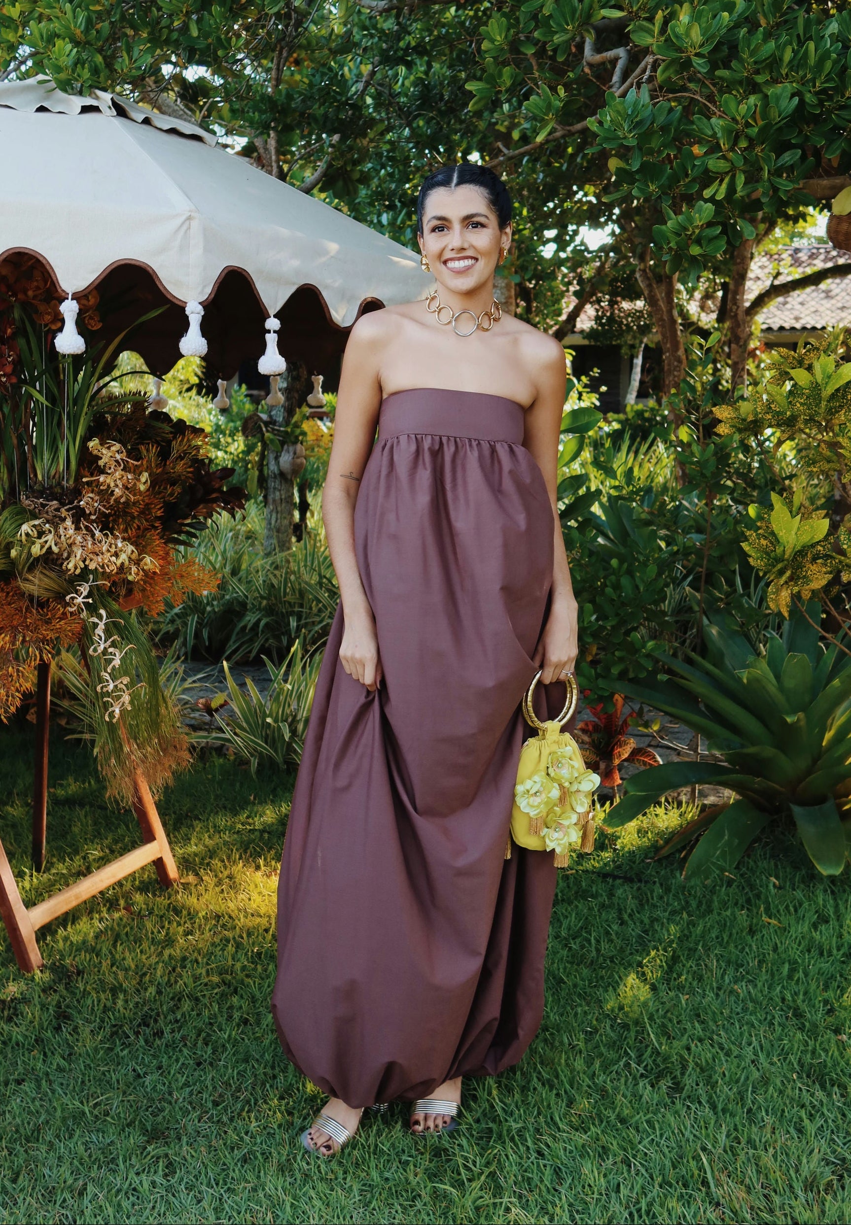 vestido longo balone marrom