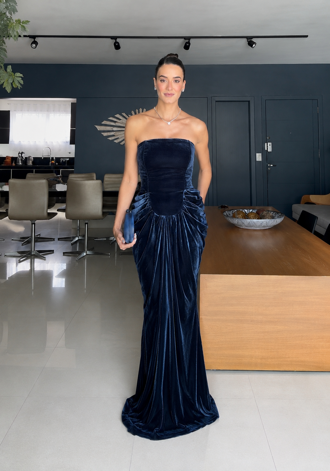 vestido corset veludo azul