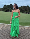 Vestido verde drapeado com babados assimétricos tamanho M