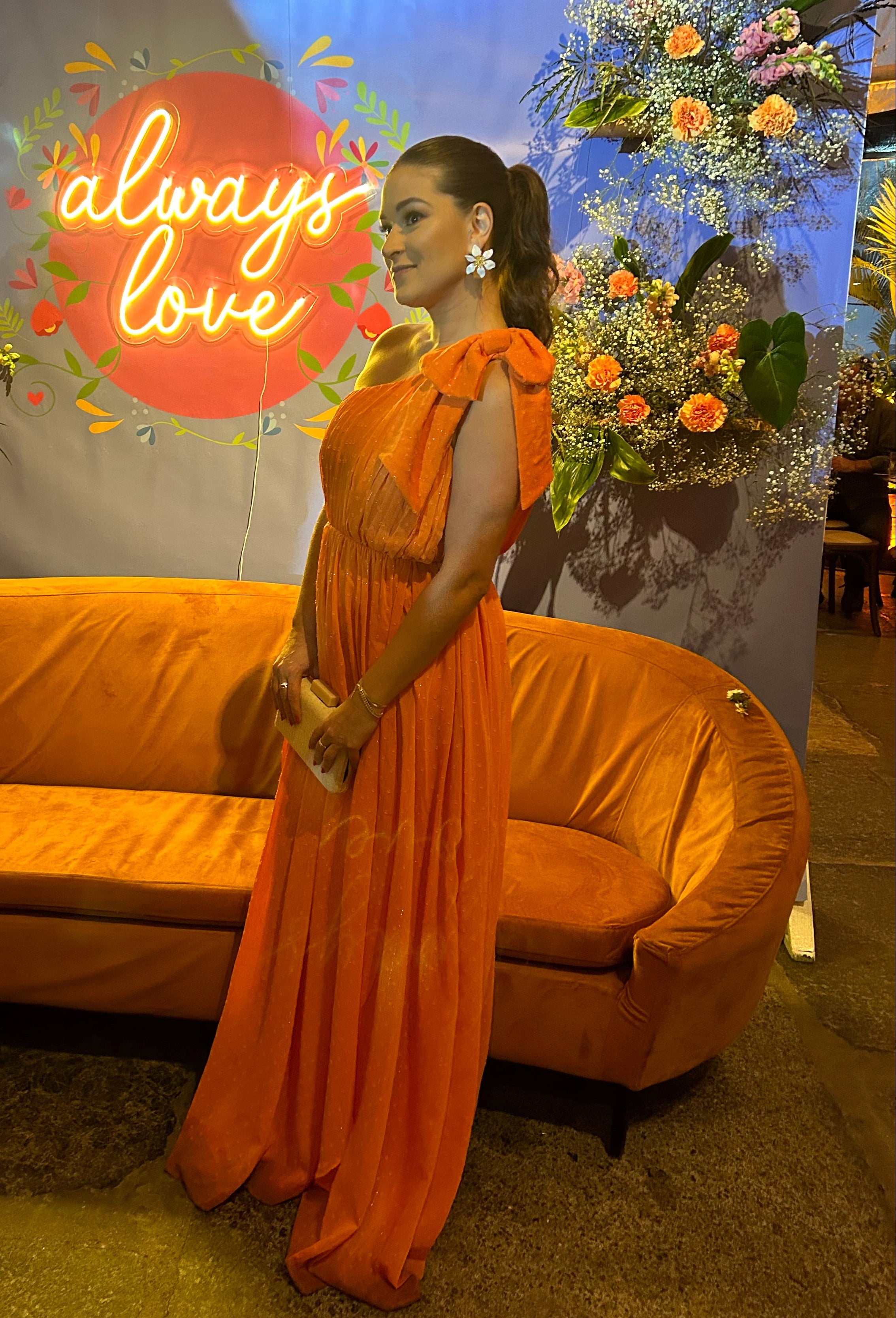 vestido laço fluído laranja