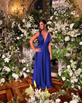 vestido sem manga longo azul