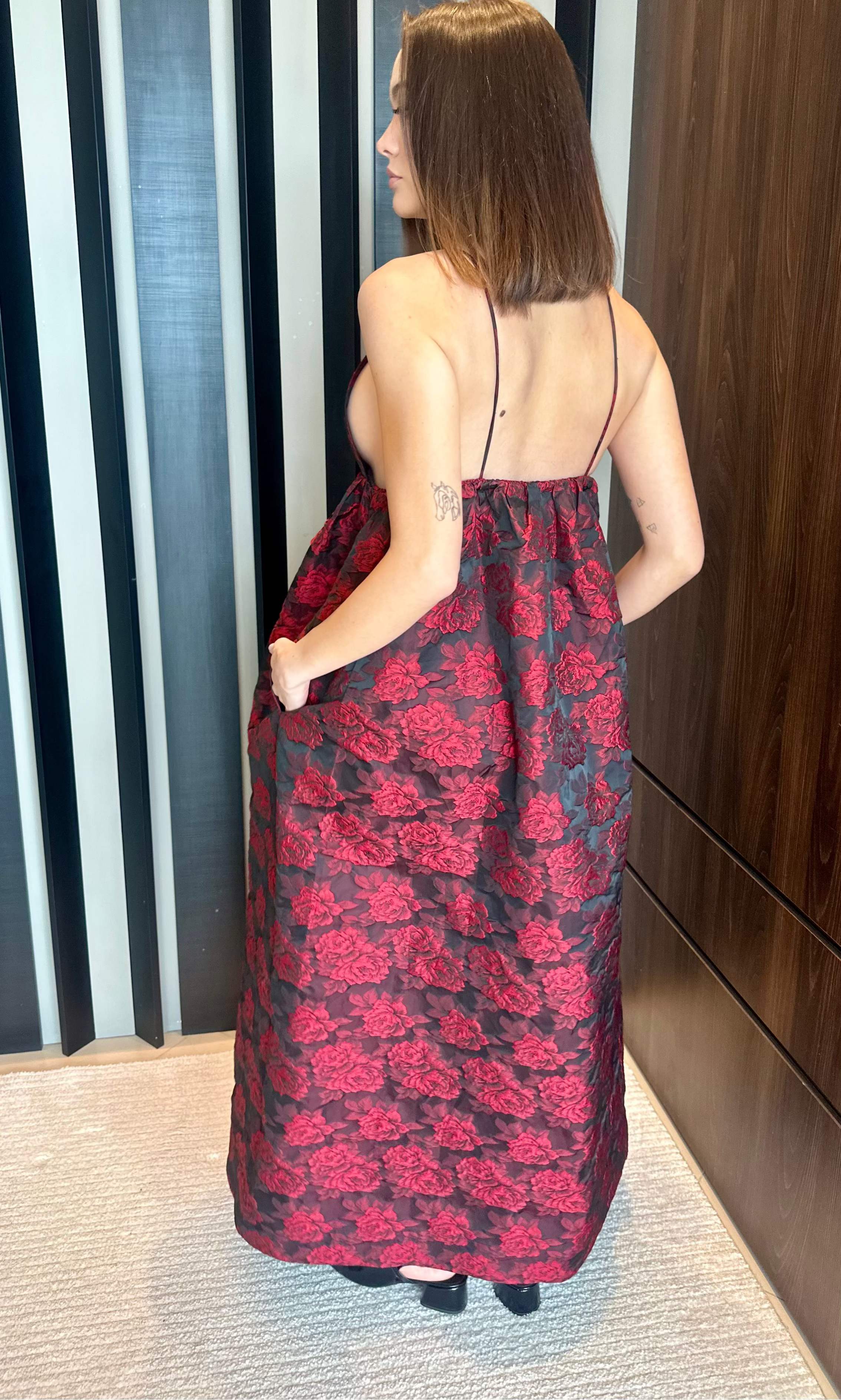 vestido jacquard floral ganni 38