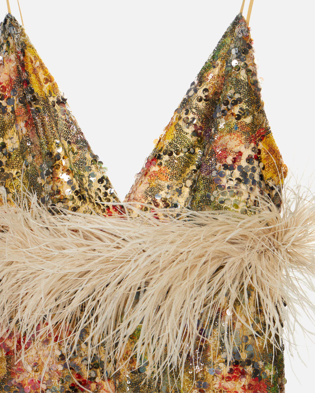 Vestido paetê com plumas
