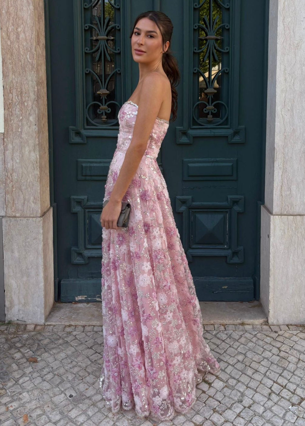 Vestido Longo Rosa Bordado tam36