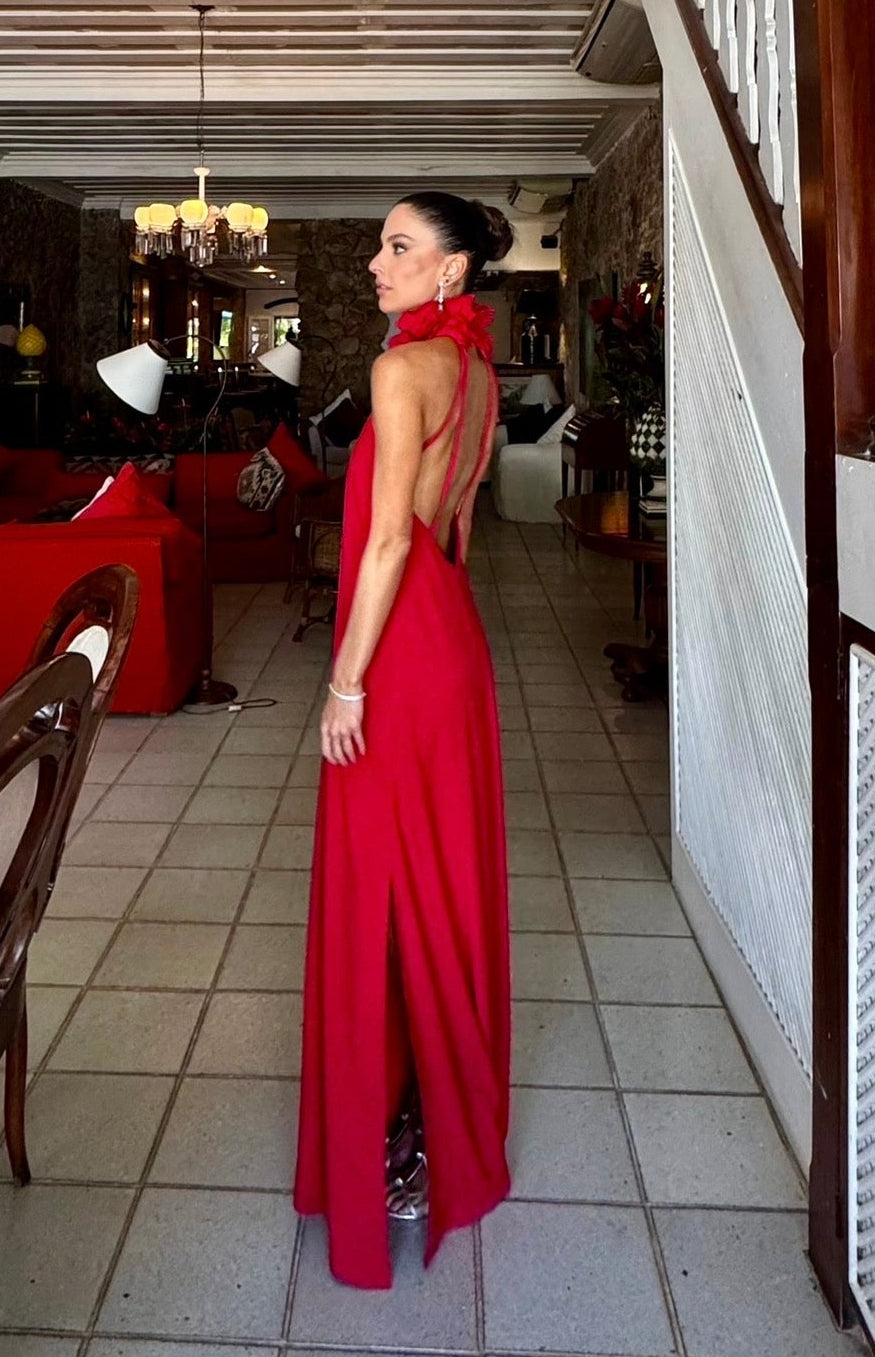Vestido vermelho gola longo