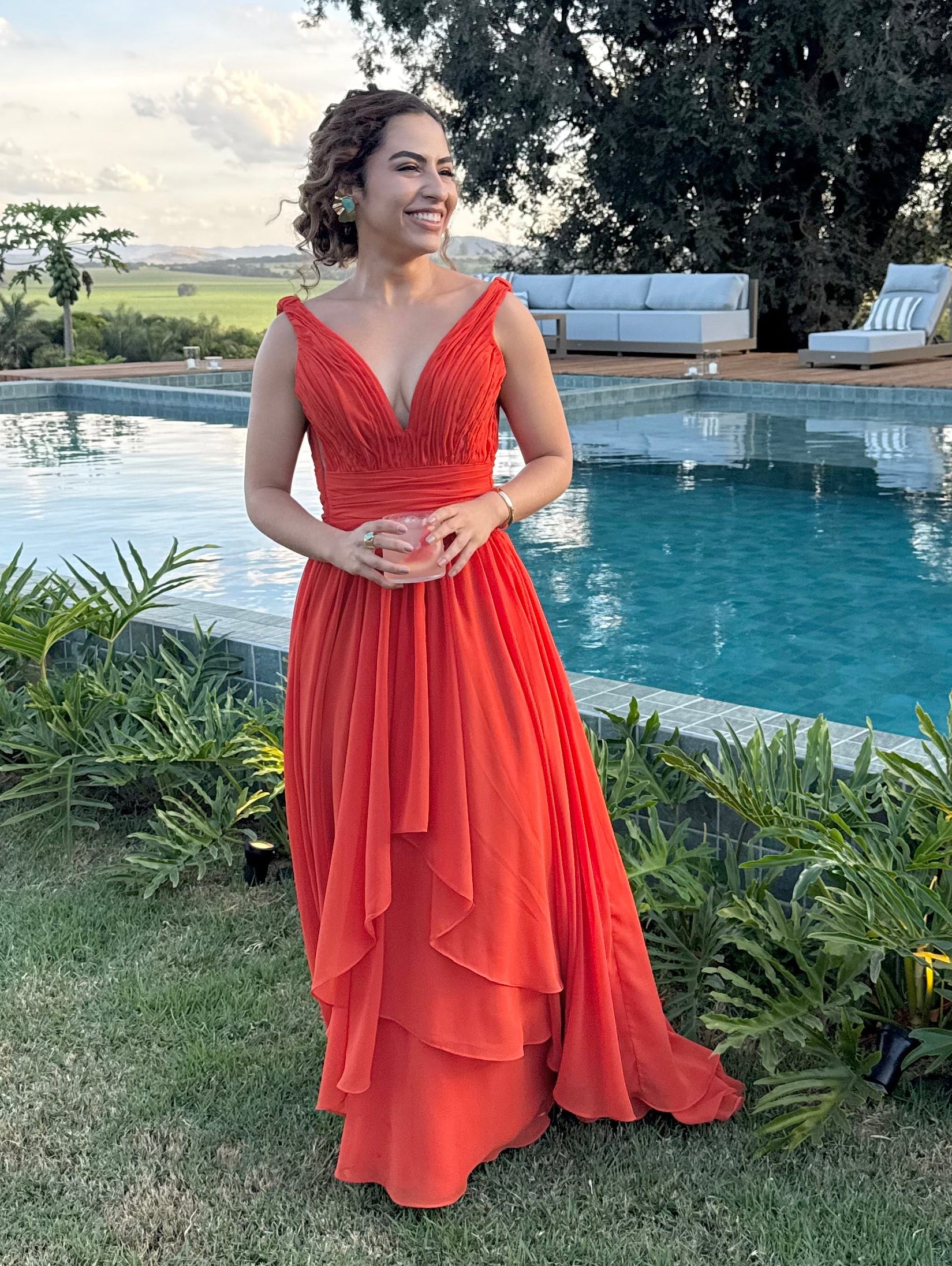 vestido corpete estruturado laranja