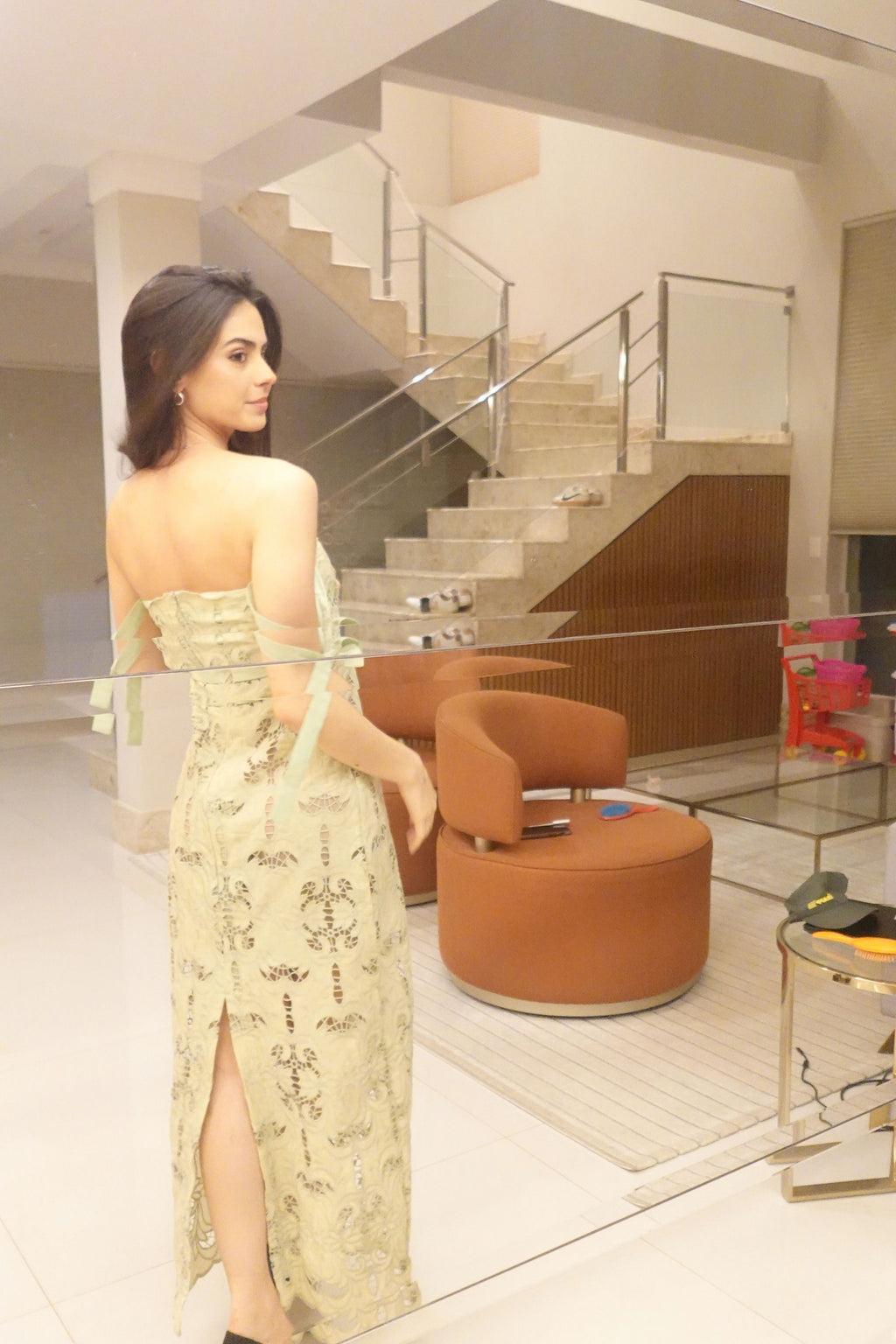 vestido renda laço verde